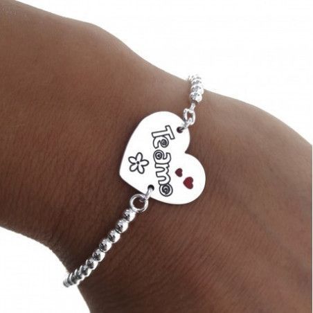Pulsera San Valentín de Corazón con mensaje "Te amo" Plata de Ley 925