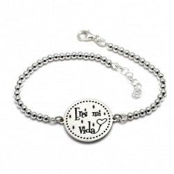 Pulsera San Valentín Disco con mensaje "Eres mi Vida" en Plata 925mls