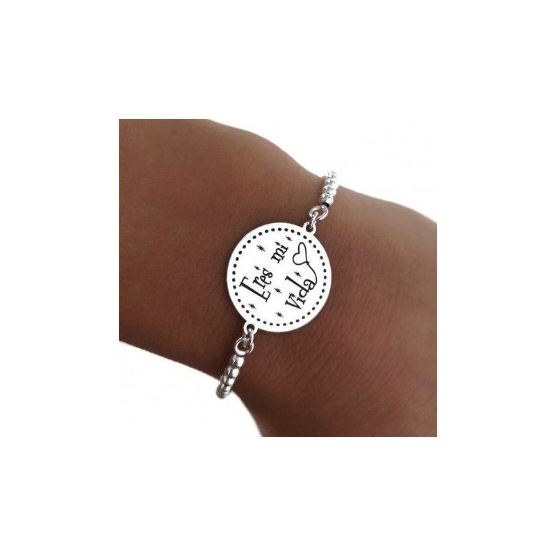 Pulsera San Valentín Disco con mensaje "Eres mi Vida" en Plata 925mls