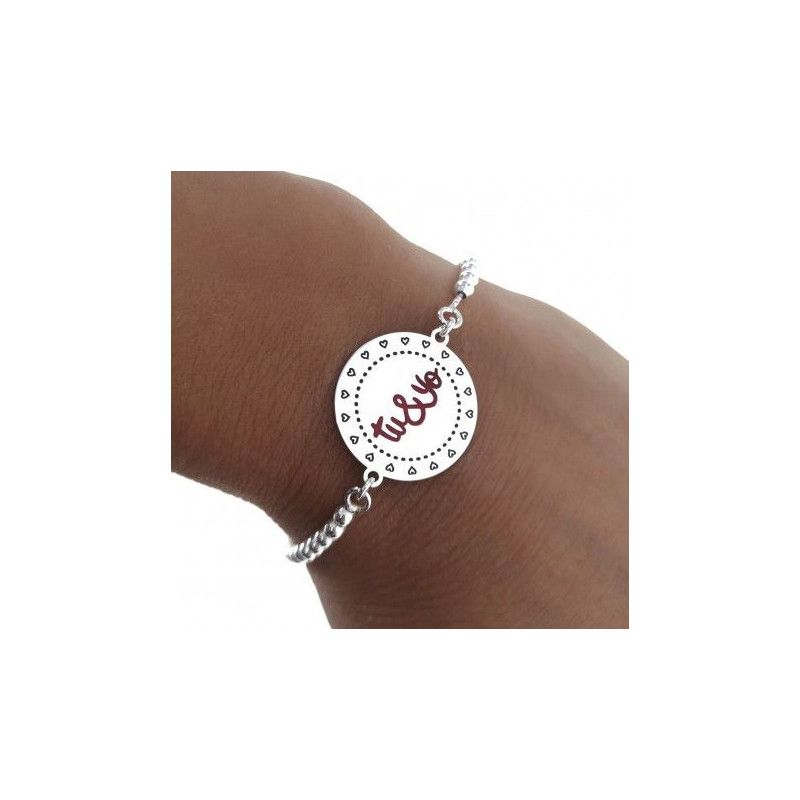 Pulsera San Valentín Disco con mensaje "Tú & Yo" en Plata de Ley 925