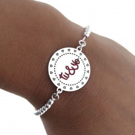 Pulsera San Valentín Disco con mensaje "Tú & Yo" en Plata de Ley 925