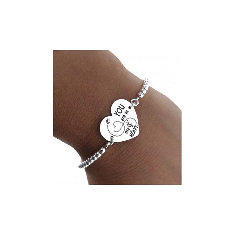 Pulsera San Valentín Corazón "You Are in my Heart" en Plata de Ley 925