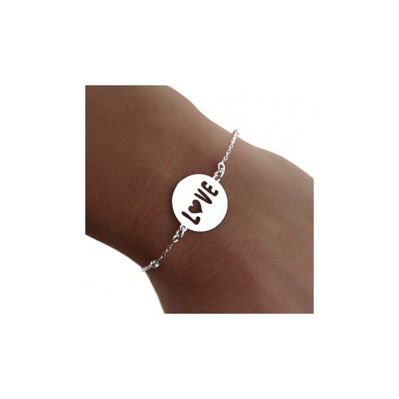 Pulsera San Valentín de Disco "Love" calado en Plata de Ley 925mls
