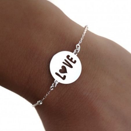 Pulsera San Valentín de Disco "Love" calado en Plata de Ley 925mls
