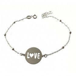 Pulsera San Valentín de Disco "Love" calado en Plata de Ley 925mls