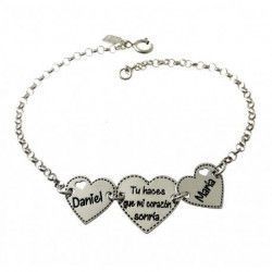 Pulsera San Valentín Personalizada Corazones + Nombres en Plata 925