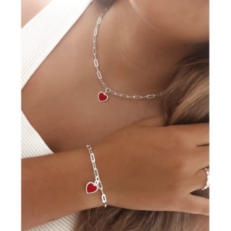 Gargantilla Corazón Rojo esmalte en Plata de Ley 925mls