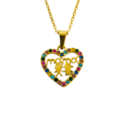 Collar de Mamá Corazón Multicolor en Acero Dorado Hipoalergénico