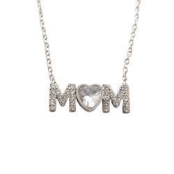 Collar de Mamá Corazón Piedra Circonita en Acero Plateado Inoxidable