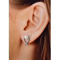 Pendiente de Perla con Circonita Microengastada en Plata de Ley 925mls