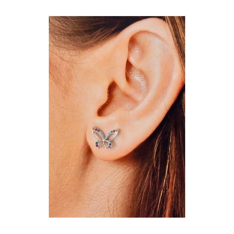 Pendiente de Mariposas con Circonita Multicolor en Plata de Ley 925mls