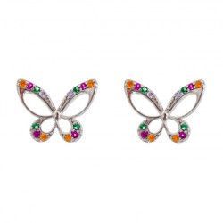 Pendiente de Mariposas con Circonita Multicolor en Plata de Ley 925mls