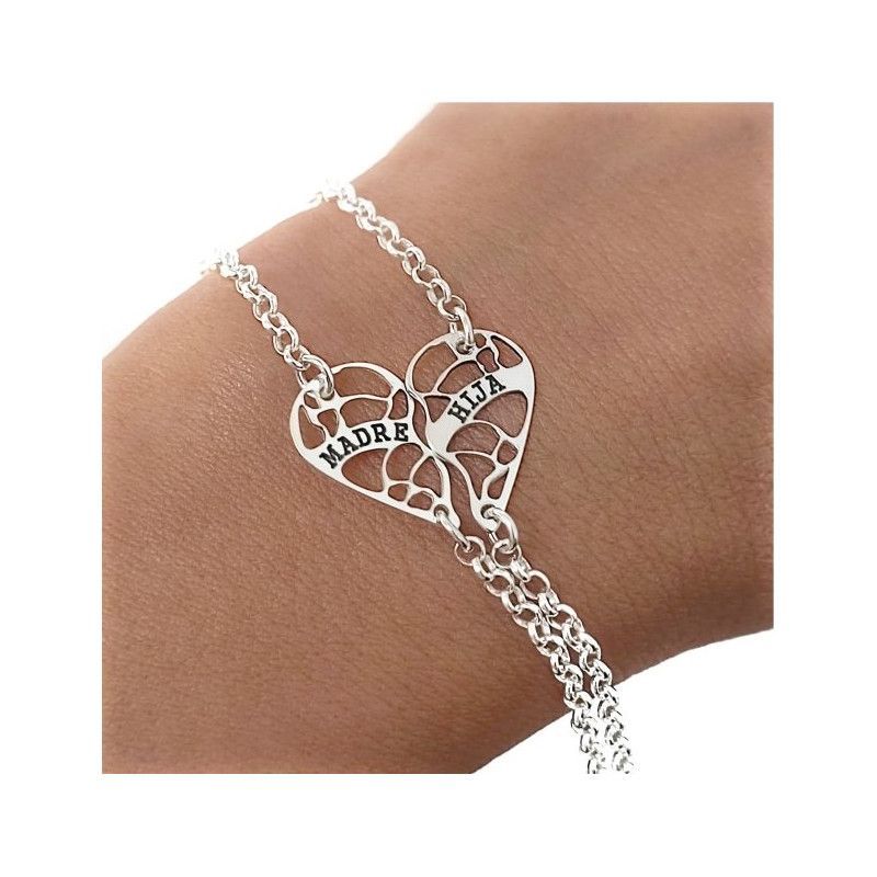 Pulsera Corazón Calado Madre e Hija en Plata de Ley 925