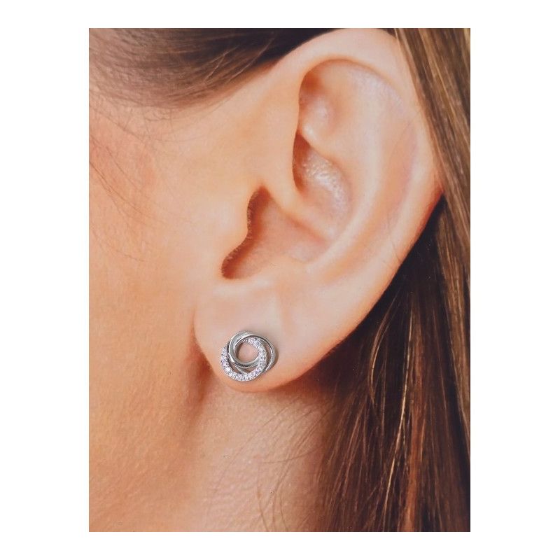 Pendiente Entrelaza Triple con Circonitas en Plata de Ley 925mls