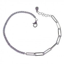 Pulsera Forzada Alargada con Circonitas en Plata de Ley 925mls