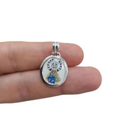 Colgante Medalla de la Virgen del Mar Color en Plata de Ley 925mls