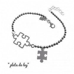 Pulsera de Piezas de Puzzle con cadena de bolas en Plata de Ley 925mls