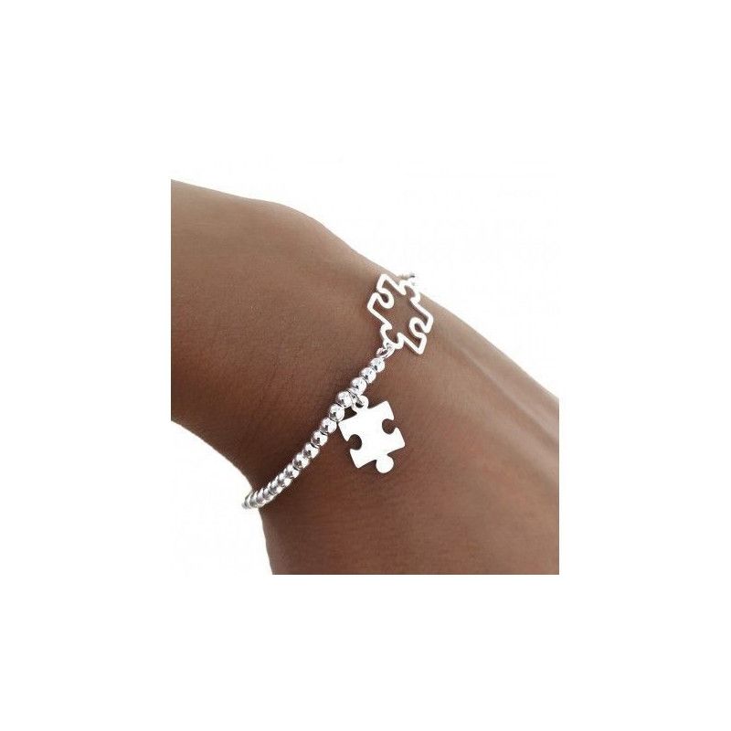 Pulsera de Piezas de Puzzle con cadena de bolas en Plata de Ley 925mls