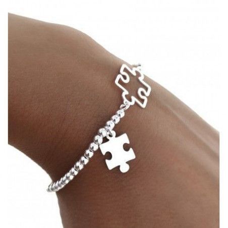 Pulsera de Piezas de Puzzle con cadena de bolas en Plata de Ley 925mls