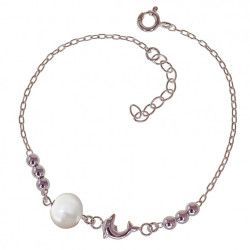 Pulsera Delfín con Perla en Plata de Ley 925mls