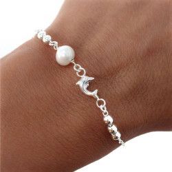 Pulsera Delfín con Perla en Plata de Ley 925mls