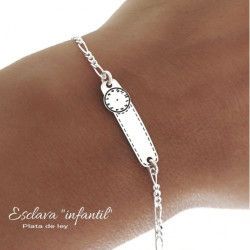 Esclava Infantil Nombre con Reloj en Plata de Ley 925mls