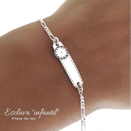 Esclava Infantil Nombre con Reloj en Plata de Ley 925mls