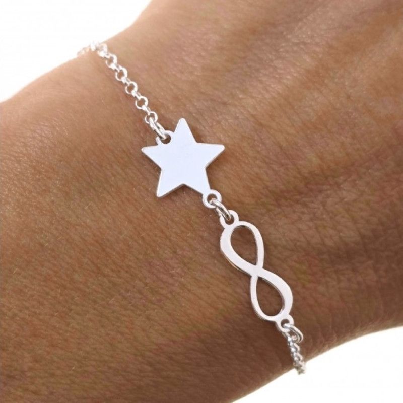 Pulsera de Infinito con Estrella en Plata de Ley 925mls