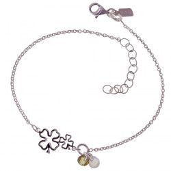 Pulsera de Trébol Calado con Piedras Colgando en Plata de Ley 925mls