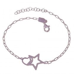 Pulsera de Corazón Calado con Estrella Calada en Plata de Ley 925mls