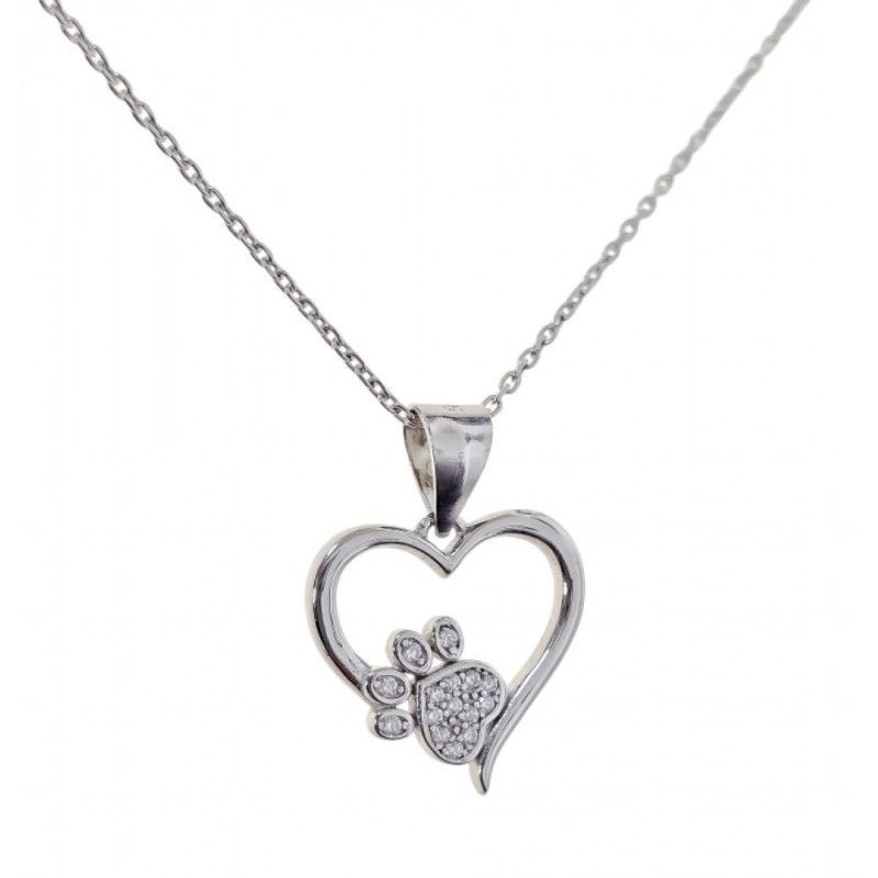 Gargantilla Corazón Calado con Huella en Plata de Ley 925mls