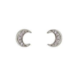 Pendiente Luna con Circonitas Microengastadas en Plata de Ley 925mls