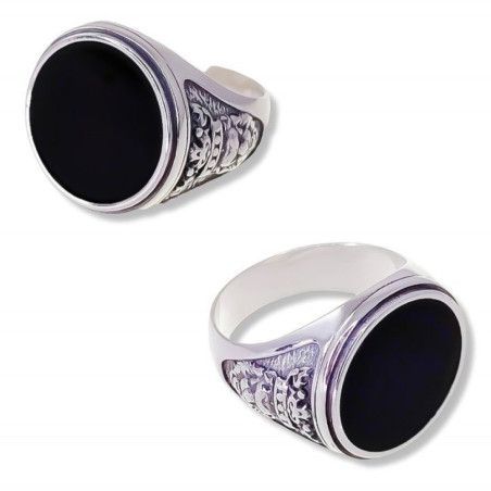 Sello de Caballero Redondo Esmaltado en Negro en Plata de Ley 925mls