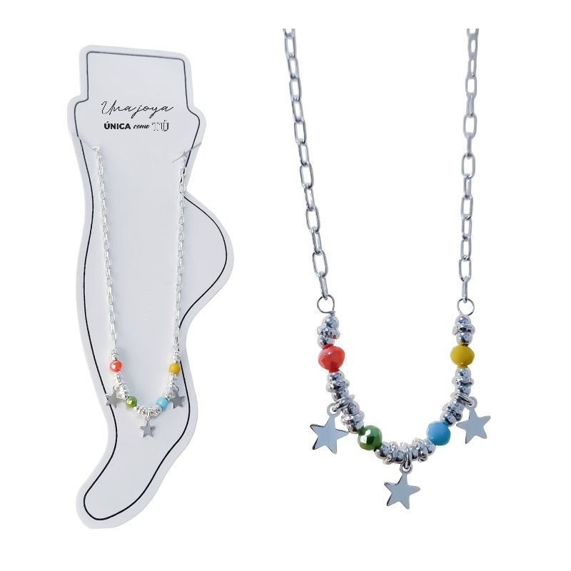 Tobillera de Estrellas con Entrepiezas de Colores en Plata de Ley 925