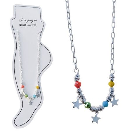 Tobillera de Estrellas con Entrepiezas de Colores en Plata de Ley 925