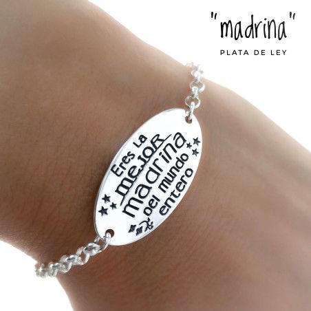 Pulsera Madrina con Mensaje en Plata de Ley 925mls