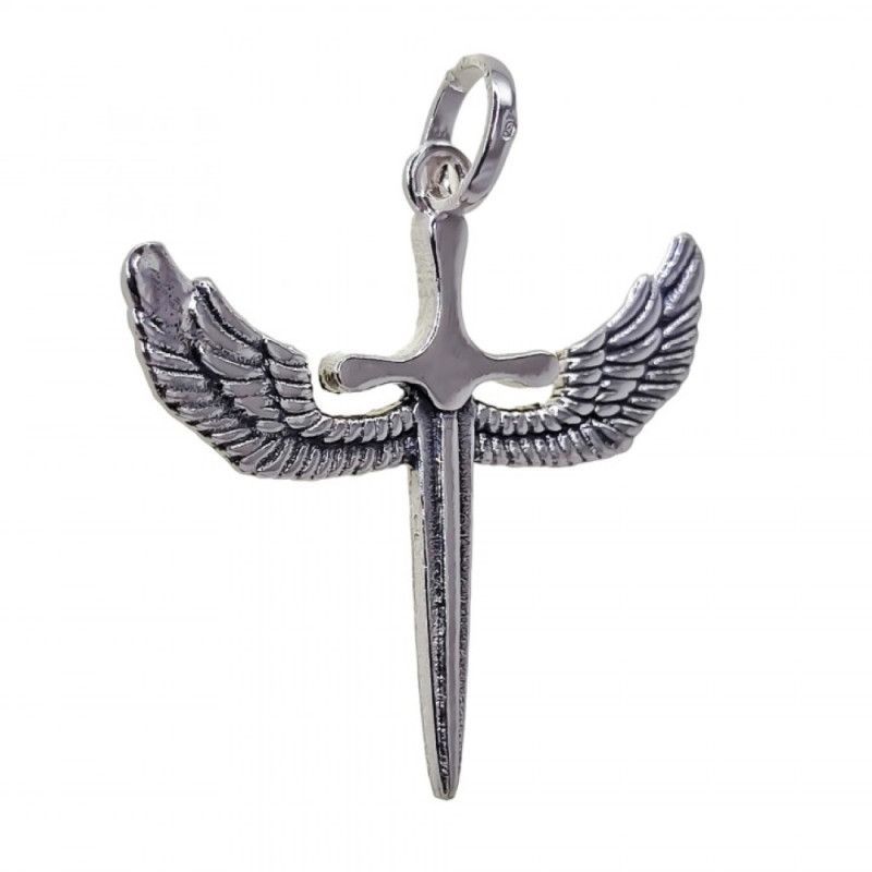 Colgante Espada con Alas de San Miguel Arcángel en Plata de Ley 925mls