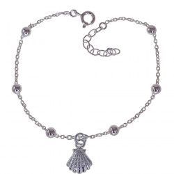 Pulsera Concha con Bolitas en Plata de Ley 925mls