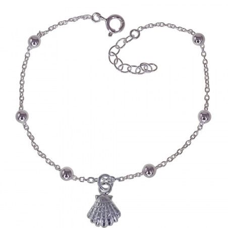 Pulsera Concha con Bolitas en Plata de Ley 925mls