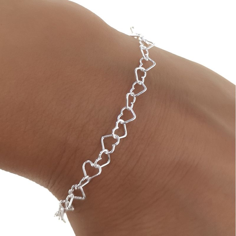 Pulsera de Corazones Calados Entrelazados en Plata de Ley 925mls