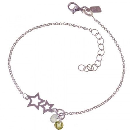 Pulsera de Estrellas con Piedra Color en Plata de Ley 925mls