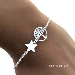 Pulsera de Árbol de la Vida con Estrella en Plata de Ley 925mls
