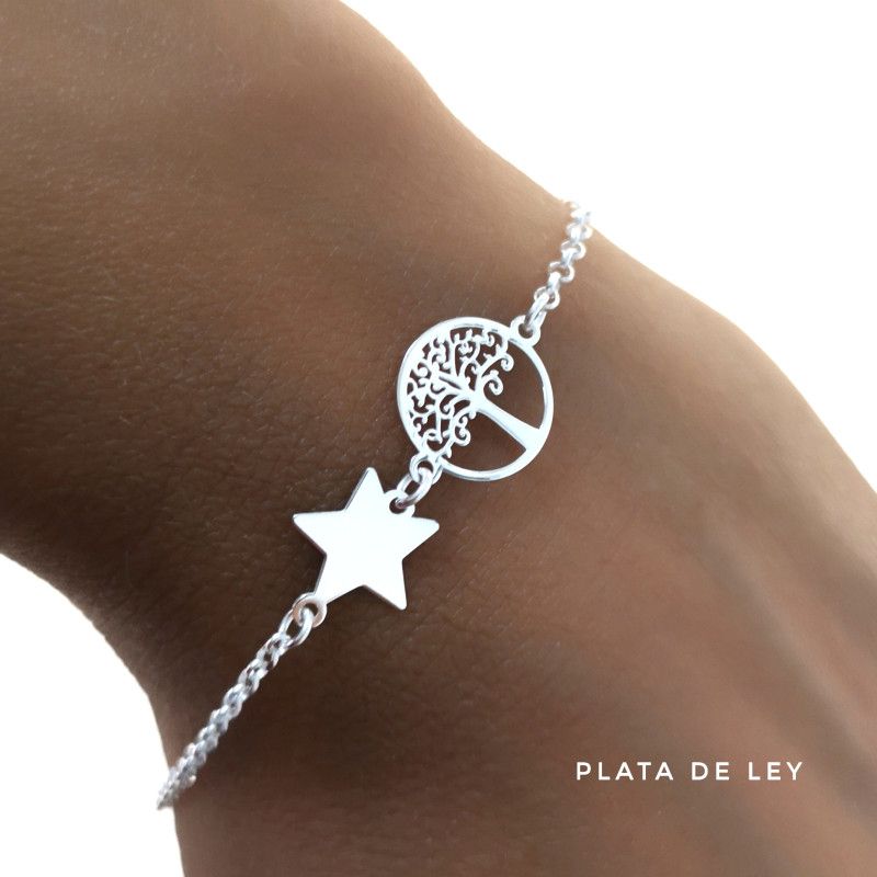 Pulsera de Árbol de la Vida con Estrella en Plata de Ley 925mls