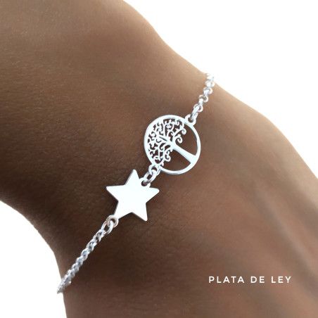 Pulsera de Árbol de la Vida con Estrella en Plata de Ley 925mls