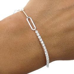 Pulsera Forzada Alargada con Circonitas en Plata de Ley 925mls