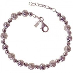 Pulsera de Bolas Combinadas Lisas y Talladas en Plata de Ley 925mls