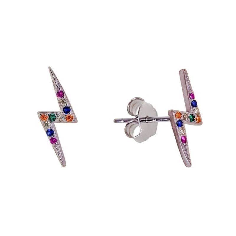 Pendientes de Rayo Multicolor en Plata de Ley 925mls