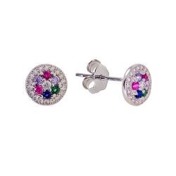 Pendientes de Flor Multicolor en Plata de Ley 925mls