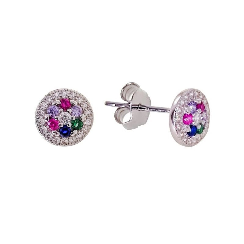 Pendientes de Flor Multicolor en Plata de Ley 925mls