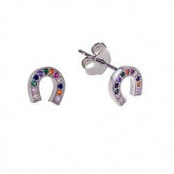Pendiente de Herradura Multicolor Microengaste en Plata de Ley 925mls